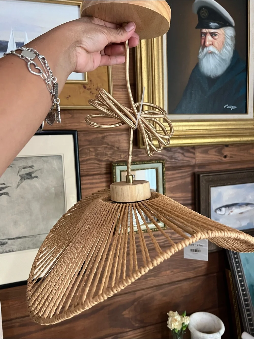 NEW West Elm Modern Boho Rattan Hanging Pendant Light Fixture Lamps Sconces 14